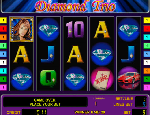 Ігровий автомат Diamond Trio на гроші в казино Вулкан